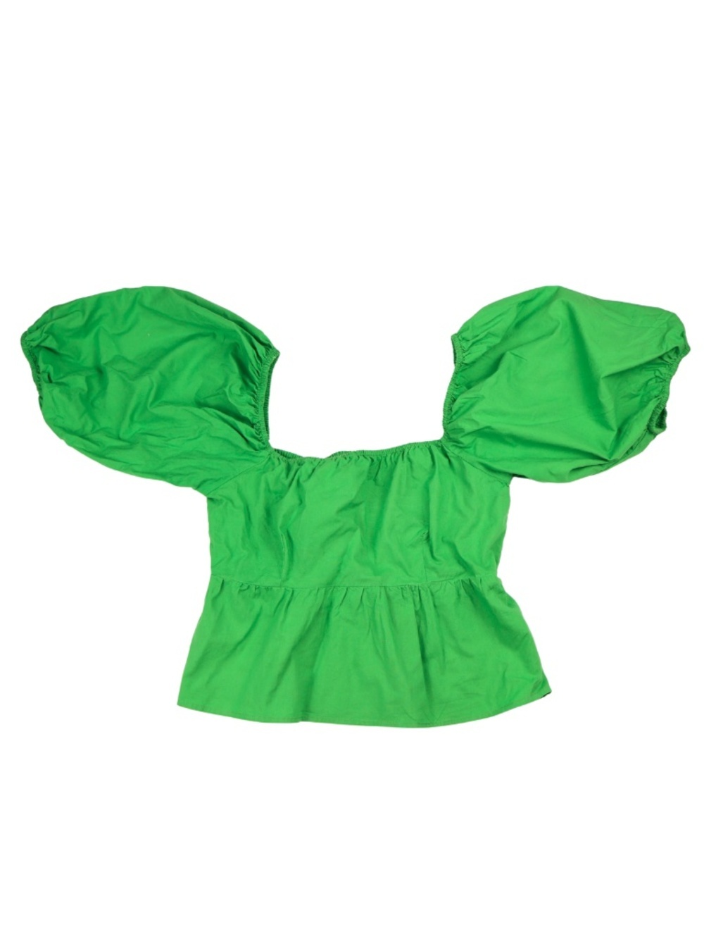Sim & Sam Green Puff Sleeve Peplum Top Small